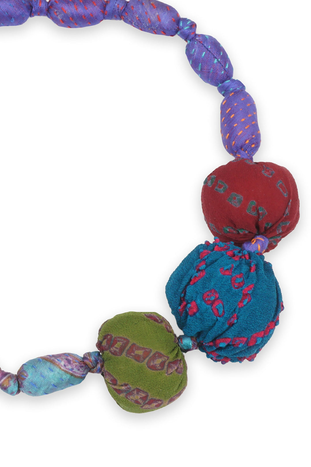 VINTAGE SILK KANTHA 3 SEA URCHIN NECKLACE - sv2711-blu -