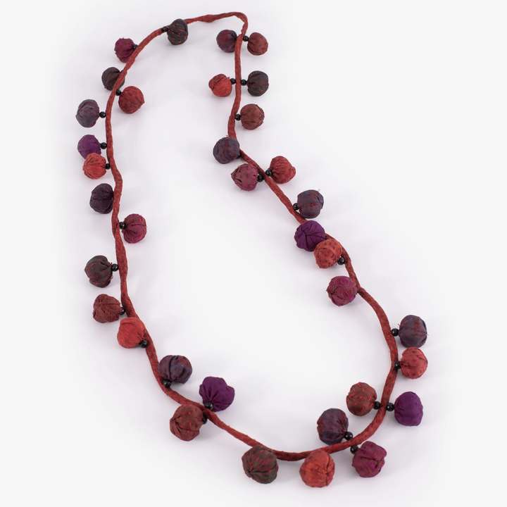 VINTAGE SILK KANTHA TWIGG LONG NECKLACE - sv2720-red -