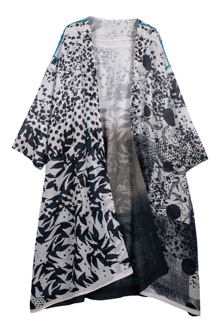 MONOTONE TWILIGHT PRINT KANTHA LONG DUSTER - tp2328-wht -