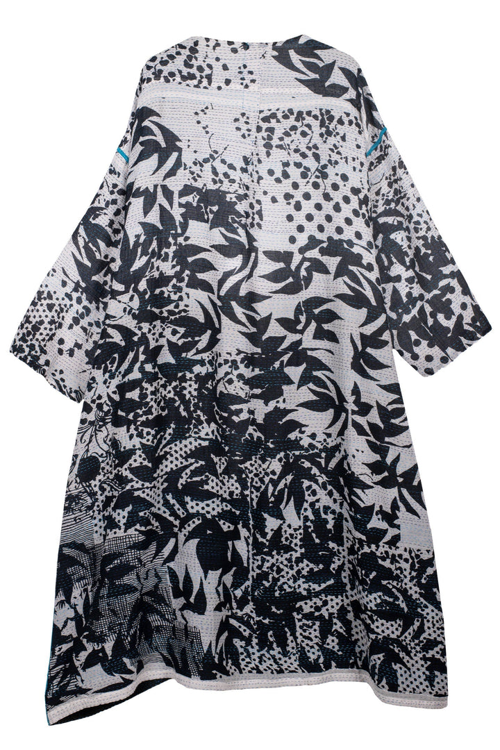 MONOTONE TWILIGHT PRINT KANTHA LONG DUSTER - tp2328-wht -