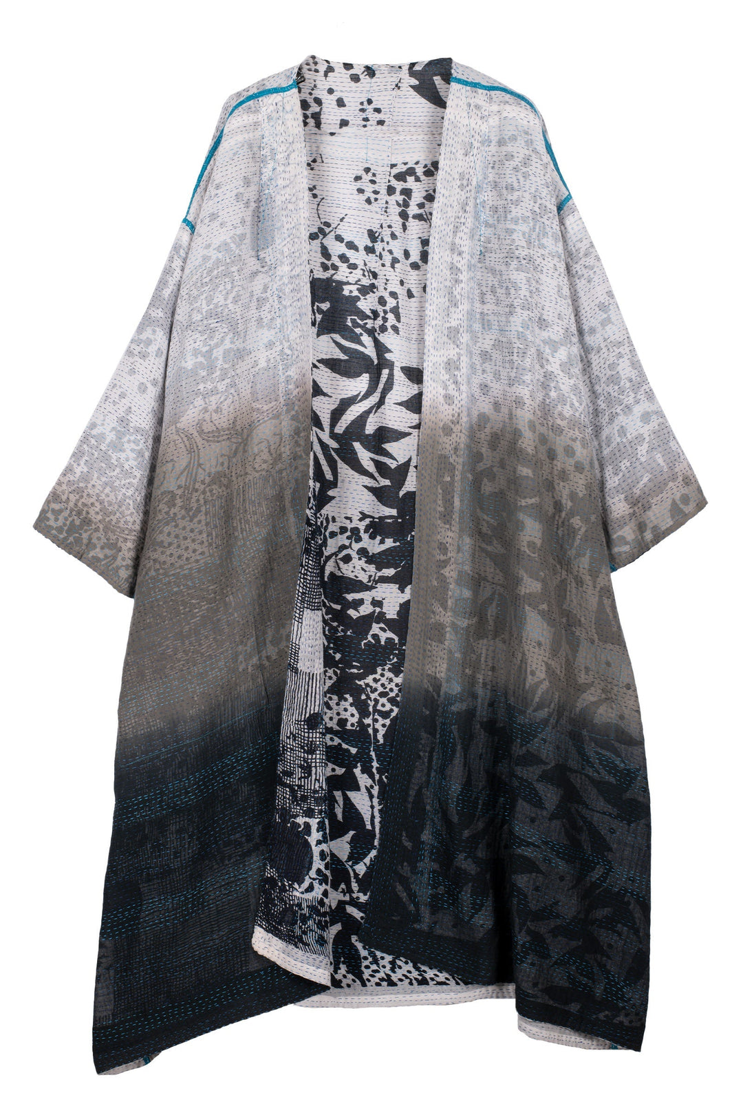 MONOTONE TWILIGHT PRINT KANTHA LONG DUSTER - tp2328-wht -