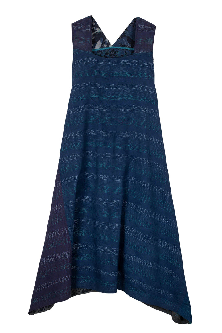 MONOTONE TWILIGHT PRINT KANTHA TENT DRESS - tp2413-blu -