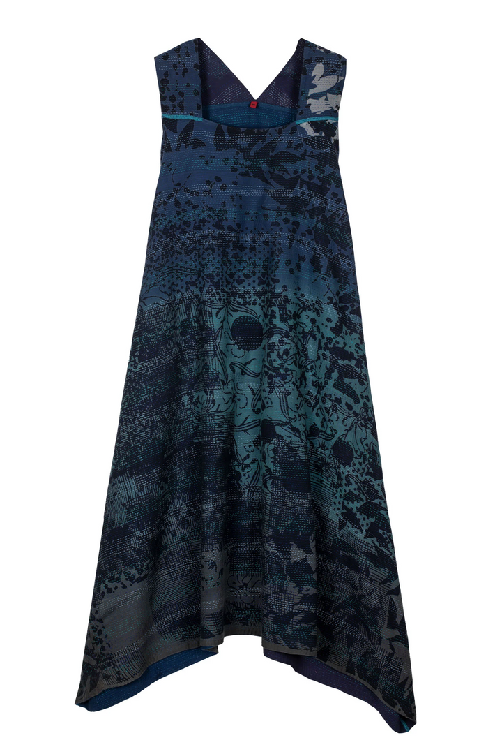 MONOTONE TWILIGHT PRINT KANTHA TENT DRESS - tp2413-blu -