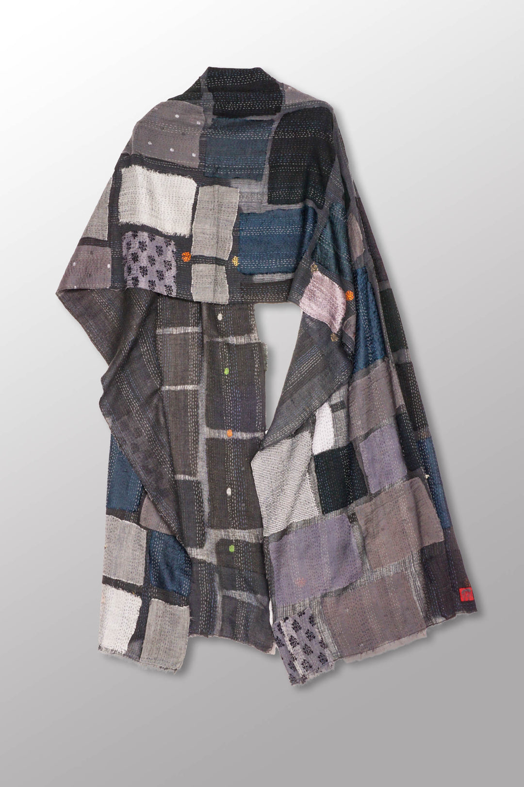 TONAL TILE PATCH KANTHA SCARF STANDARD - tt2801-gry -