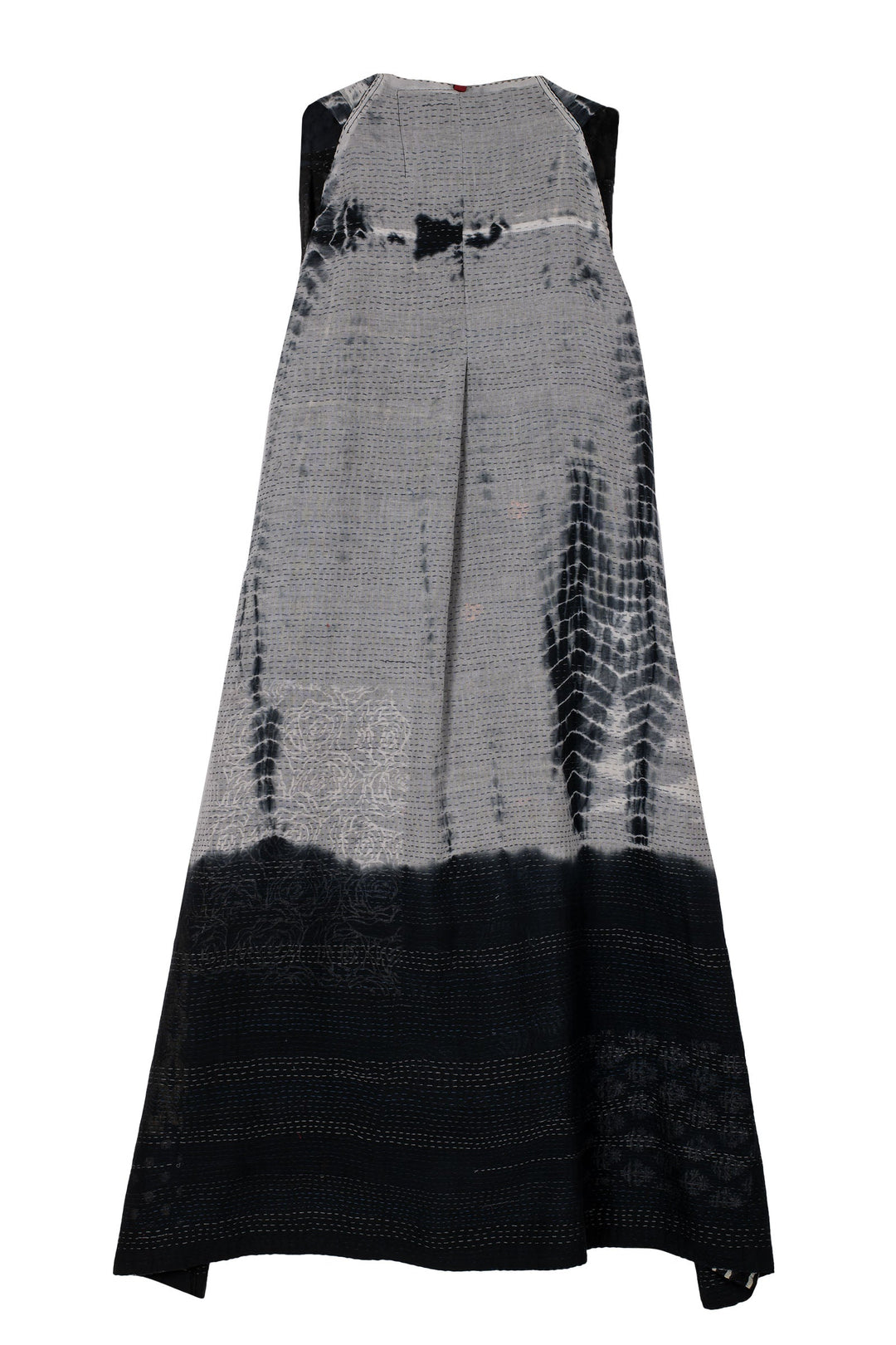 VINTAGE BOTTOM PRINT KANTHA BACK PLEATED VEST MAXI - vb2222-blk -