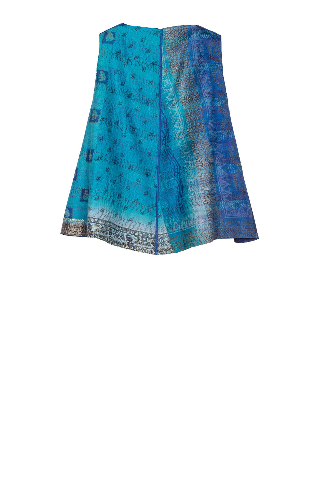 VINTAGE SILK PATCH KANTHA CIRCLE VEST - vp2226-blu -