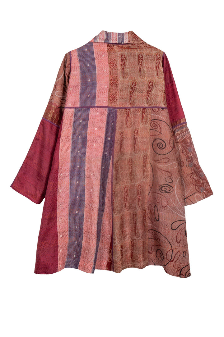 VINTAGE SILK PATCH KANTHA A-LINE DUSTER - vp2311-cor -