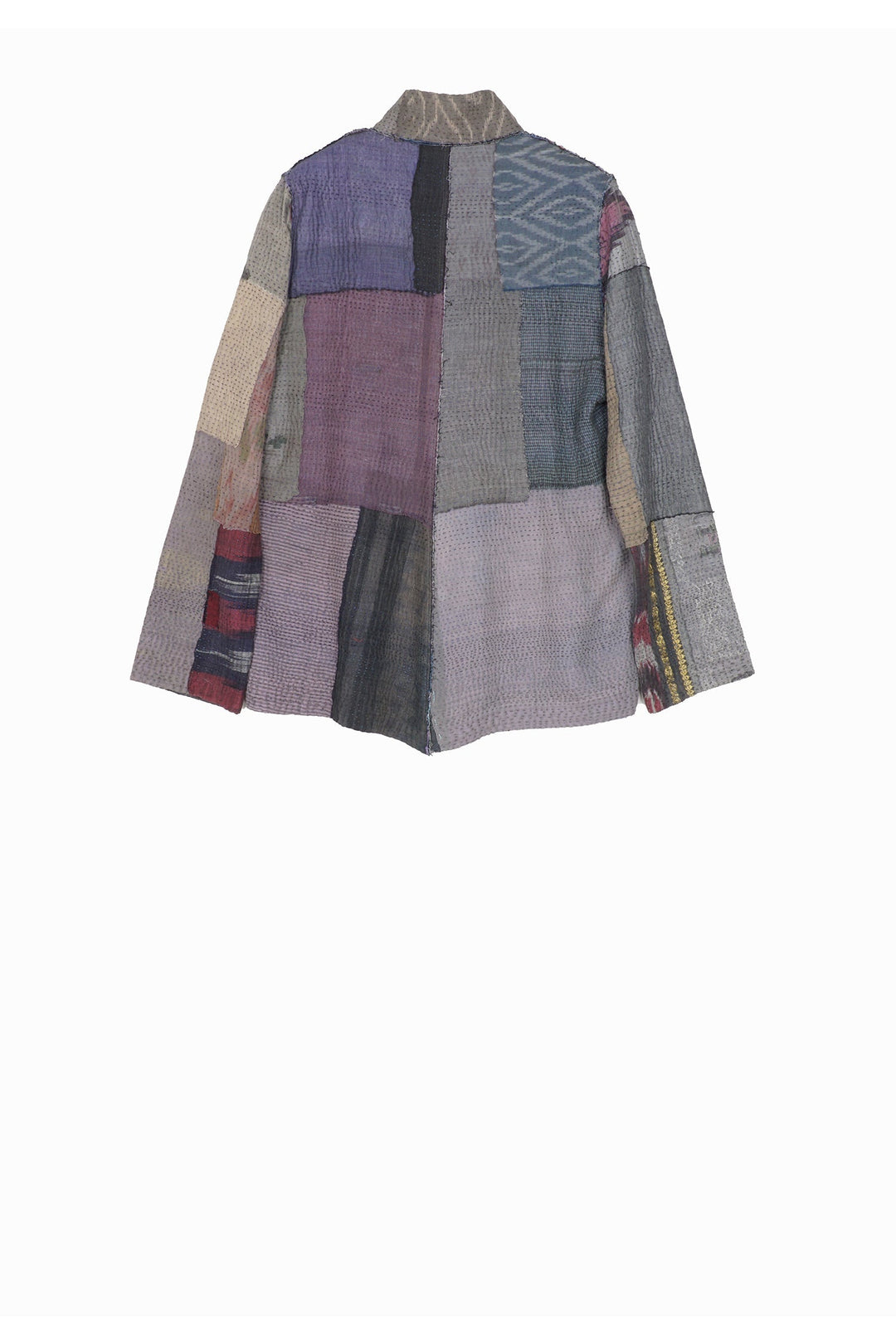 WOVEN IKAT & FRAYED PATCH KANTHA SIMPLE JKT - wk4022-gry -