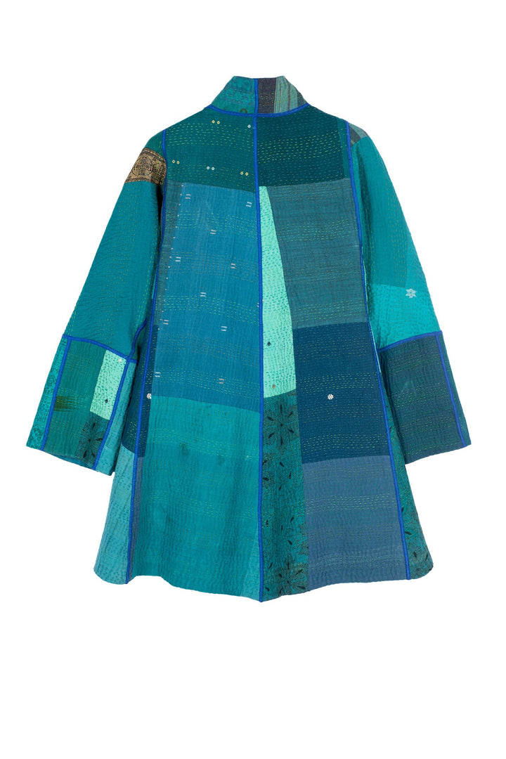 COTTON SILK SW PATCH KANTHA FLARE LONG JKT - ws4021-tel -