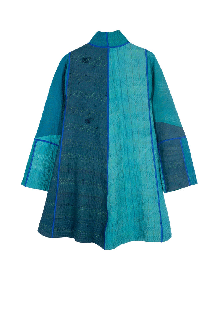 COTTON SILK SW PATCH KANTHA FLARE LONG JKT - ws4021-tel -